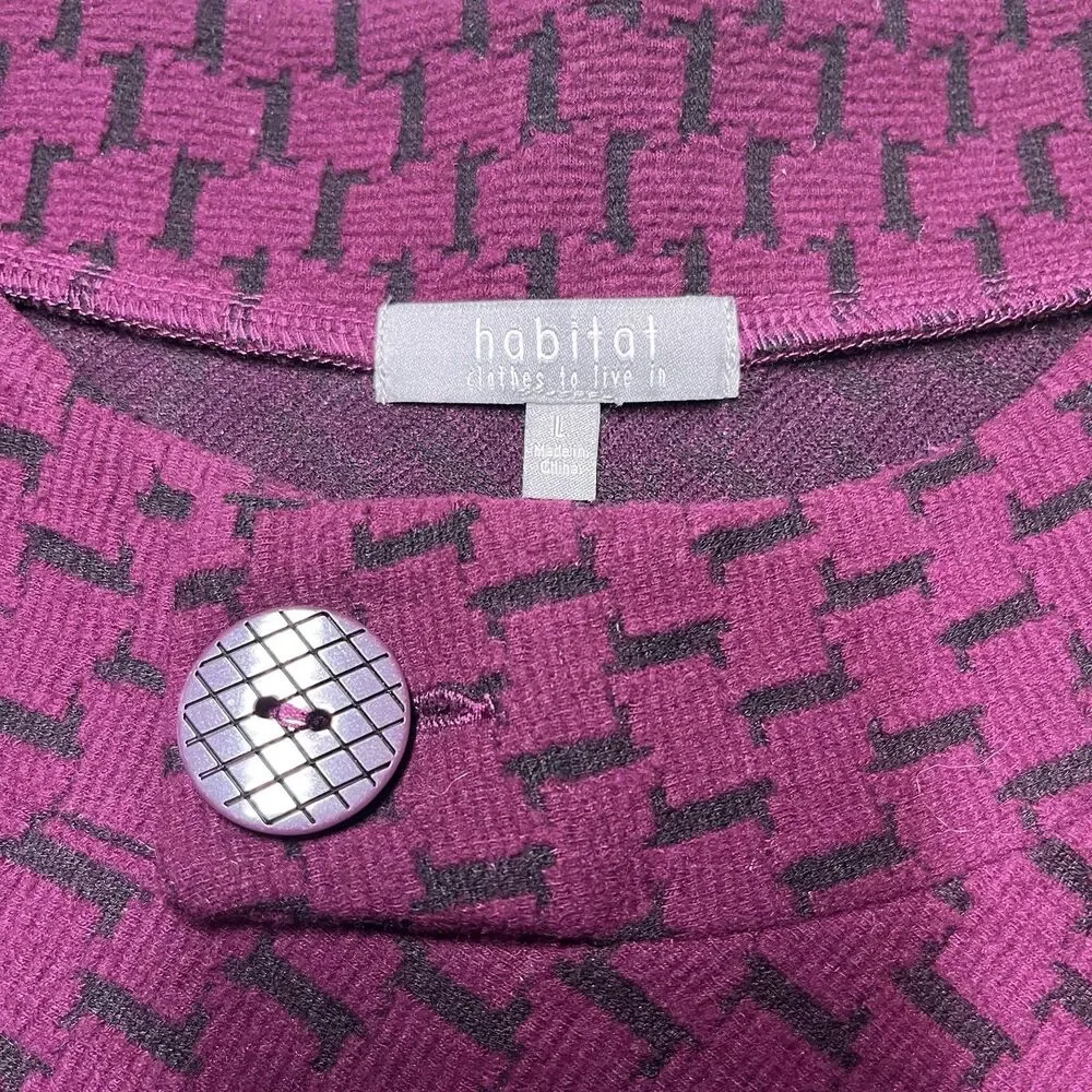 Habitat Clothes To Live In Oversize Sweater Women L Lagenlook Houndstooth Purple